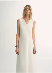 Lightweight and zero-pressure cupro linen textured anti-wrinkle V-neck sleeveless A-line dress