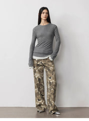 "Camouflage Charm " Cool, Trendy, Unique, and Personalized Original Camouflage Print Washed Loose Straight-Leg Denim Jeans