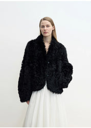 "Yorta" imported Tuscan curly wool upper arc collar sheepskin coat