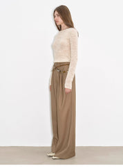 "Workplace Ladies" Fashionable drapey single pleat skinny wide-leg mid-low waist casual pants for women