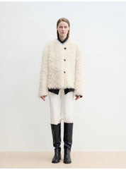 "Ghost Horse Girl" merino curly sweetheart collar straight fur coat