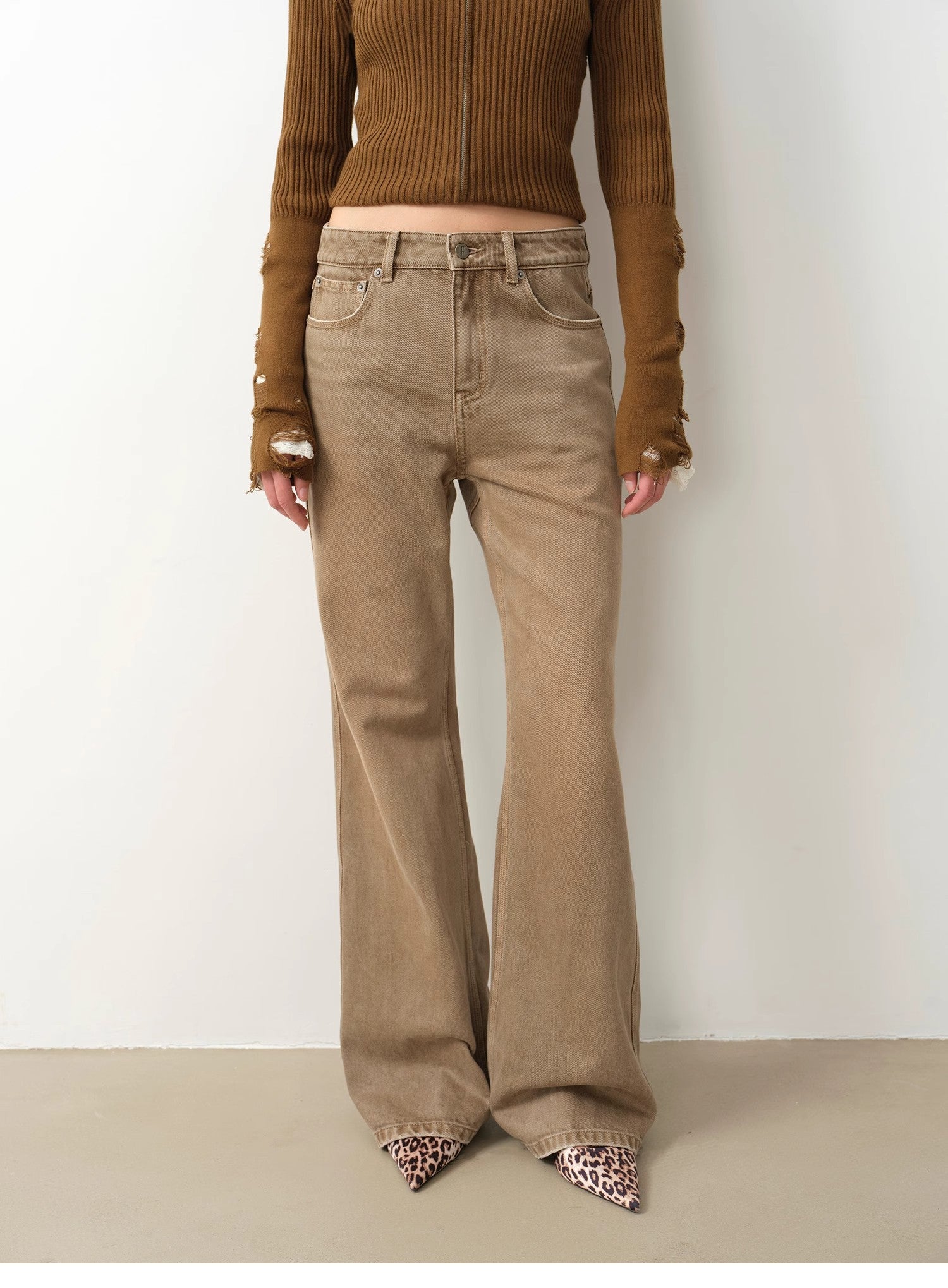 "Pure Flared" Japanese imported fabric Vintage retro washed loose flared jeans for women