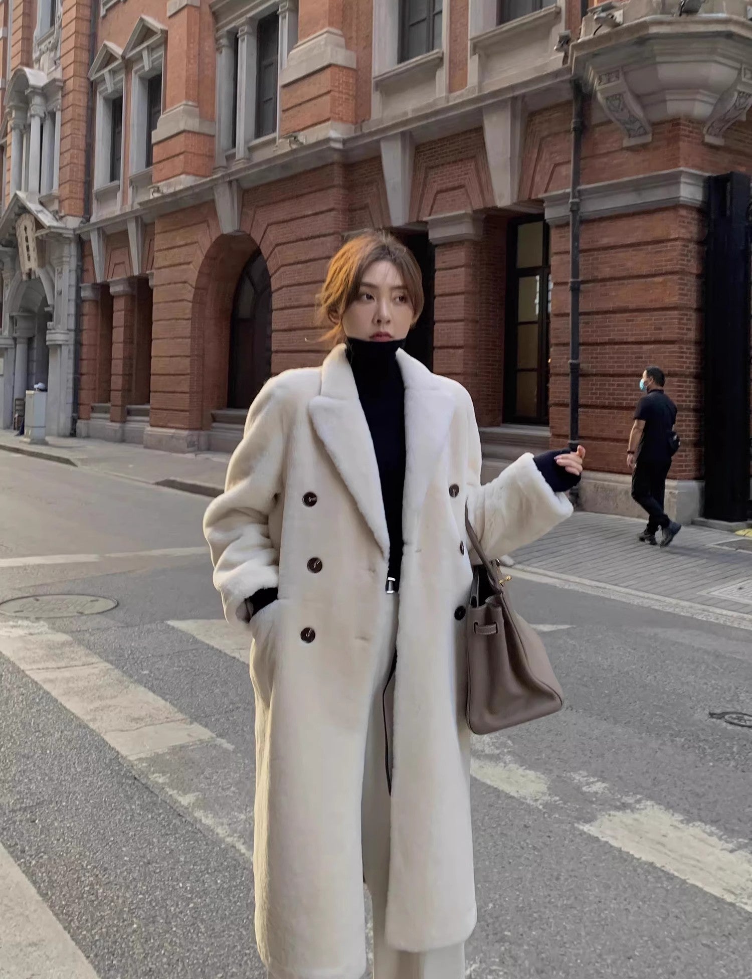 "Korean Drama Ace" Merino mid-length sheepskin coat