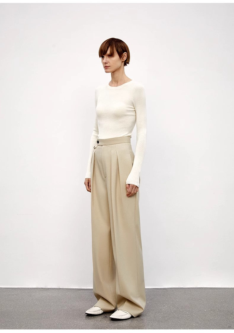 Wool Blend High-Waisted Slimming Suit Pants for Women