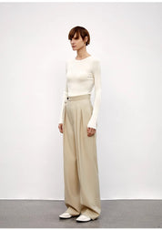 Wool Blend High-Waisted Slimming Suit Pants for Women