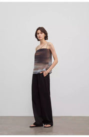 Spliced double-pleat wide-leg trousers straight-leg trousers for women