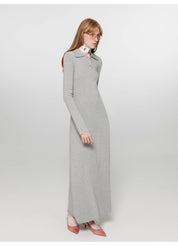 "Spring Muse" Merino Wool / Exquisite Polo Collar Waist-cinching Knit A-line Dress for Women