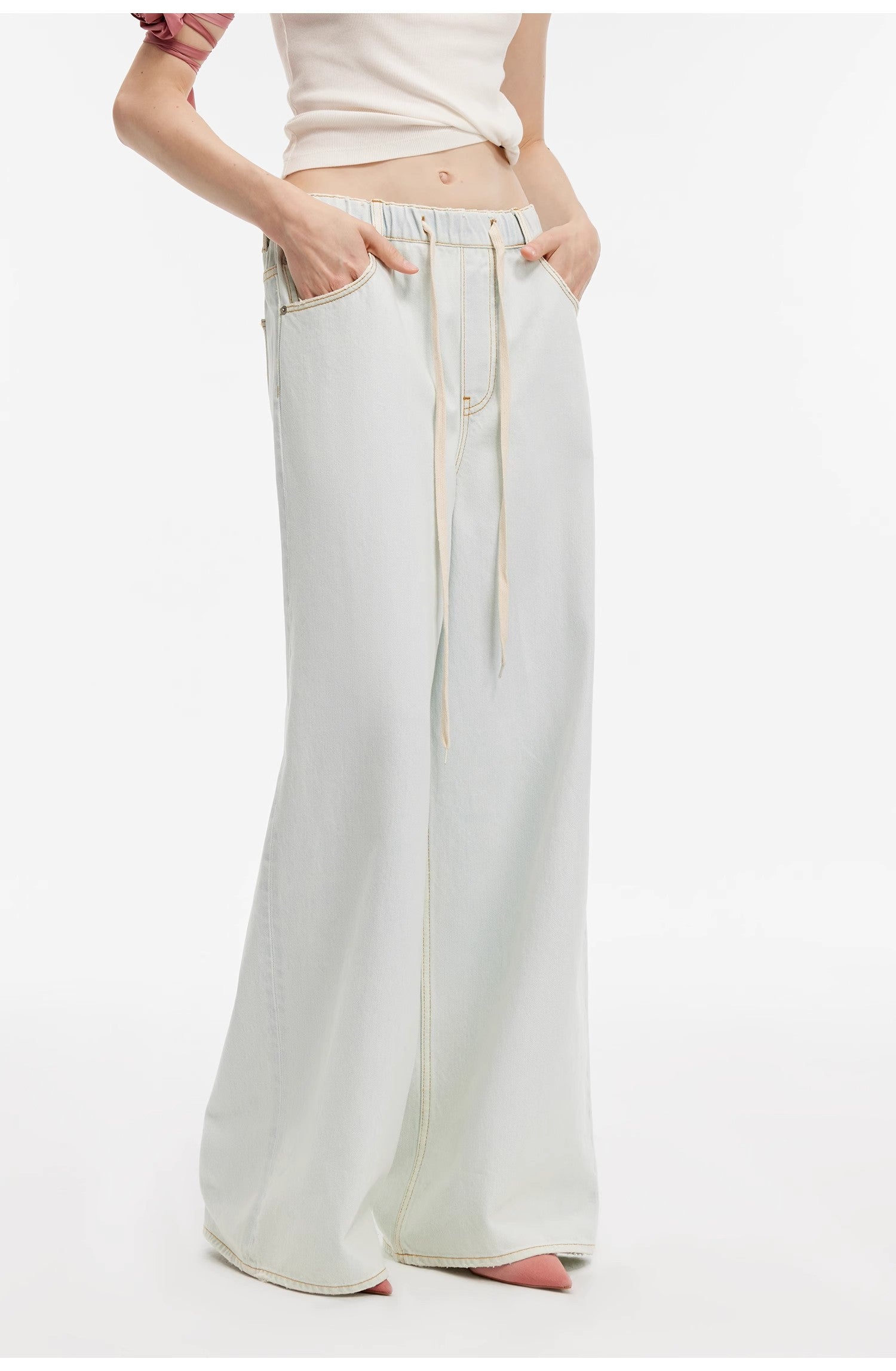 "Mint Whisper" luxury brand same version Turkish imported washed sports style wide-leg jeans spring and summer