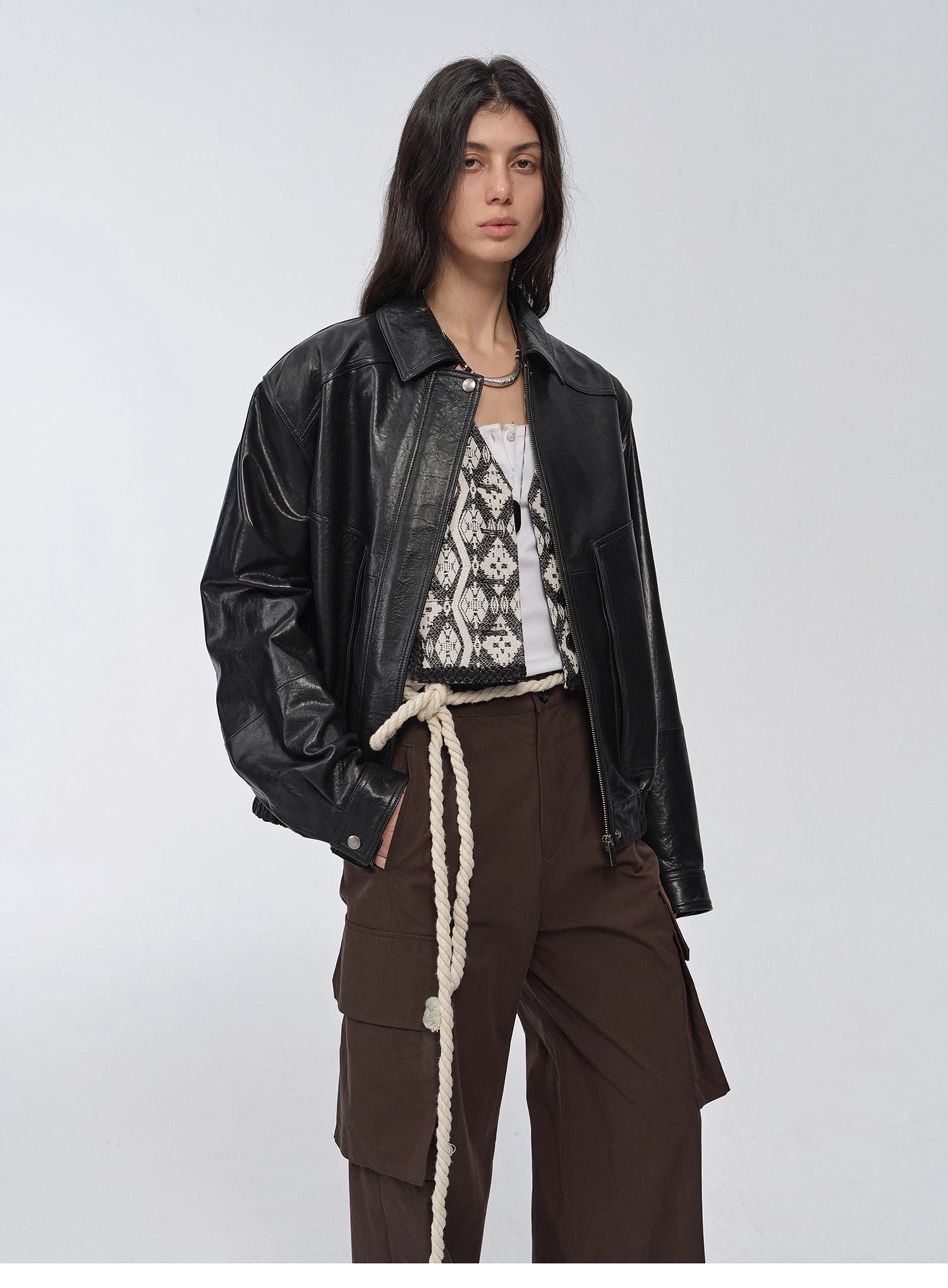 "Fashionable Luke" imported waxed sheepskin leather retro work jacket coat for women