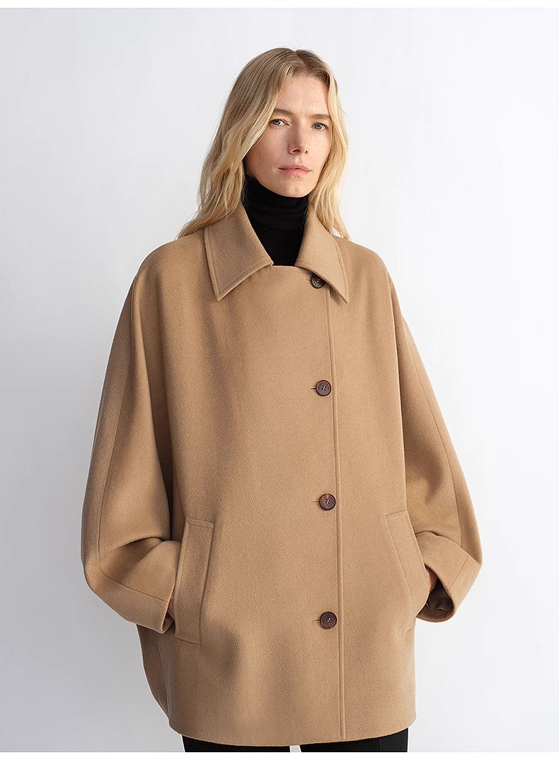 "Fleeting Memories" cashmere sheep wool retro loose bat sleeve short wool coat