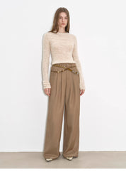 "Workplace Ladies" Fashionable drapey single pleat skinny wide-leg mid-low waist casual pants for women