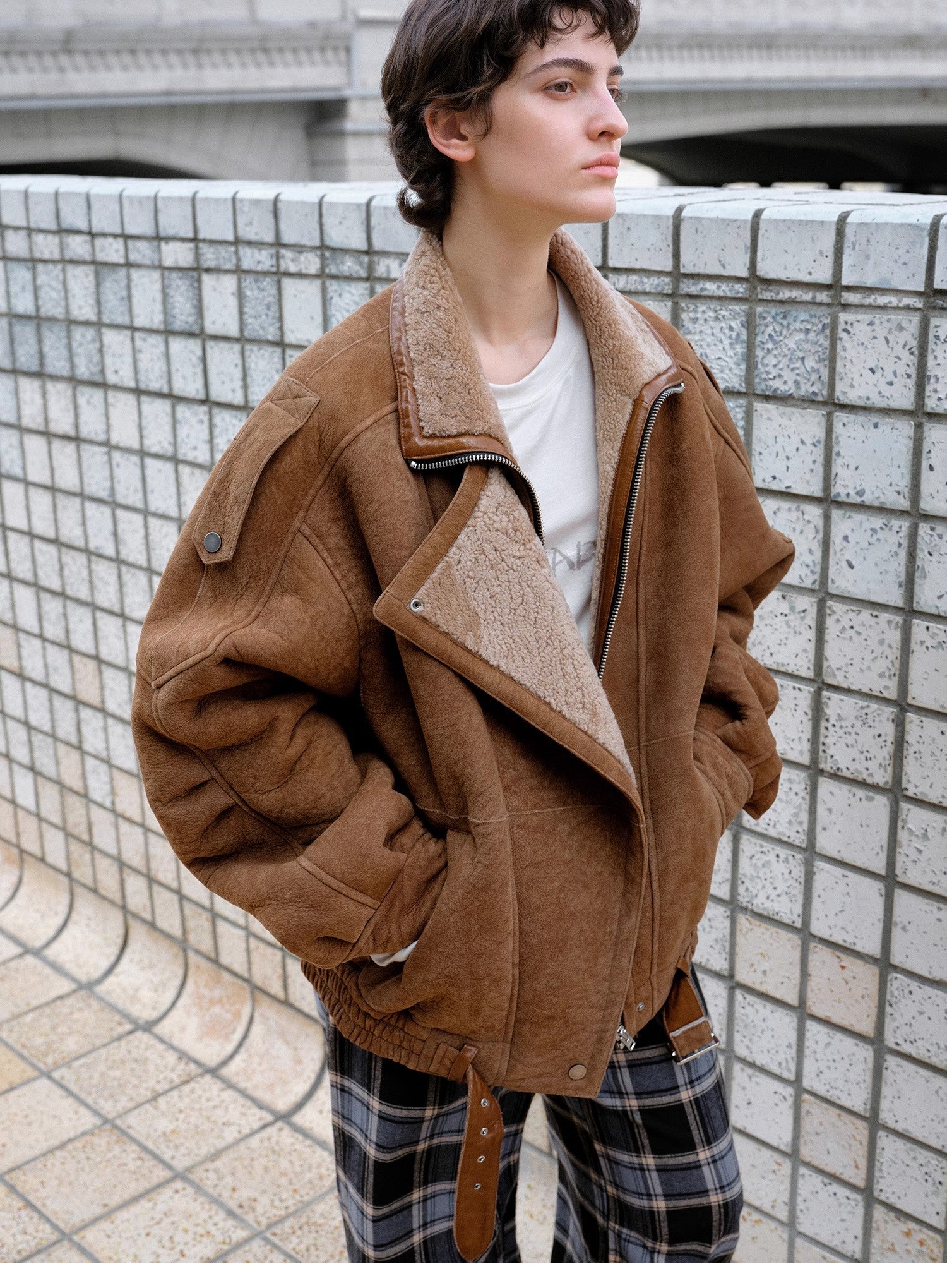 "Jazz Party" motorcycle jacket merino fur short fur coat