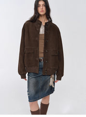 Vintage imported suede sheepskin leather ribbed patchwork jacket "Spring Whisper"