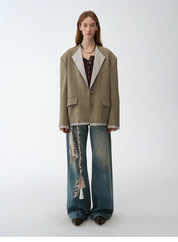 "London Diary"old money style contrasting lapel wool blazer