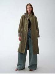 "Urban Island" Retro Plaid Mid-Length Workwear Lapel Trench Coat