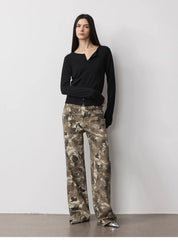 "Camouflage Charm " Cool, Trendy, Unique, and Personalized Original Camouflage Print Washed Loose Straight-Leg Denim Jeans