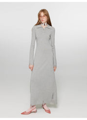 "Spring Muse" Merino Wool / Exquisite Polo Collar Waist-cinching Knit A-line Dress for Women