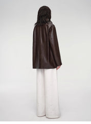 "Fashionable Kuoxi" goatskin simple and versatile retro suit-style leather windbreaker jacket