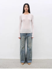 Women's Glove cuffs white sweater loose slightly flared long sleeve O-neck Slim Fit basic T-shirt，"urban simplicity"