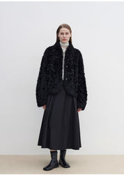 "Yorta" imported Tuscan curly wool upper arc collar sheepskin coat