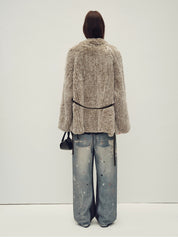 Loose-fitting two-tone gradient-dyed long woven Rex rabbit fur coat "Artistic Weaving"