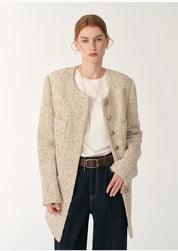 Heavy wool tweed high-end exquisite round neck patch pocket slim Chanel jacket for women