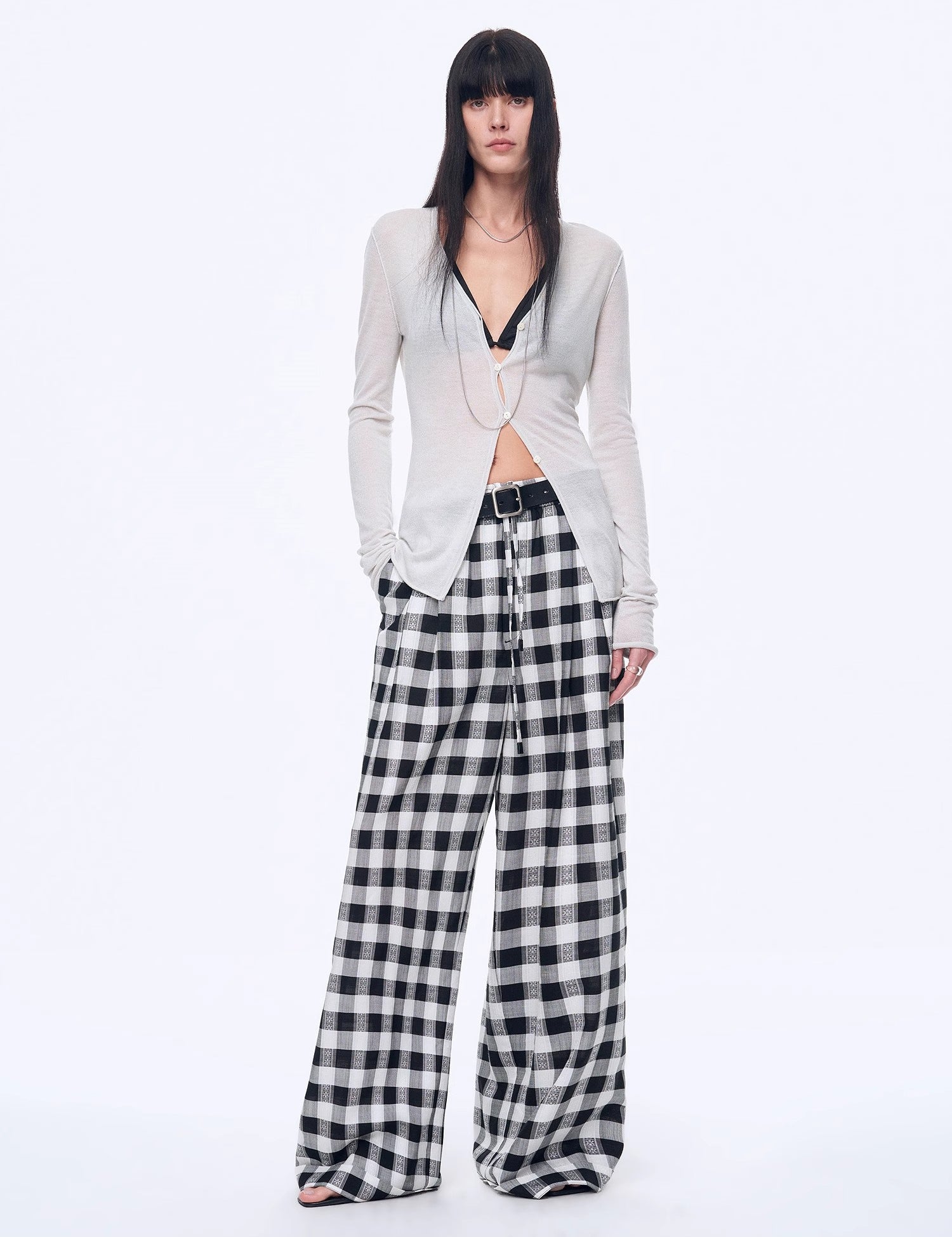 Drape Linen Plaid Retro Casual Pants Spring"Plaid Accent"