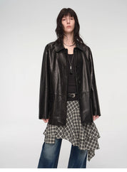 Goatskin simple and versatile retro suit-style leather windbreaker jacket "Fashionable Kosi"