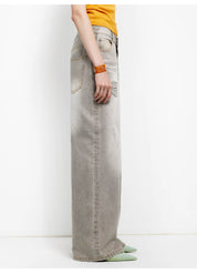 "Adolescent" Retro Street Style Heavy-Wash Low-Waist Straight-Leg Wide-Leg Versatile Light-Wash Jeans