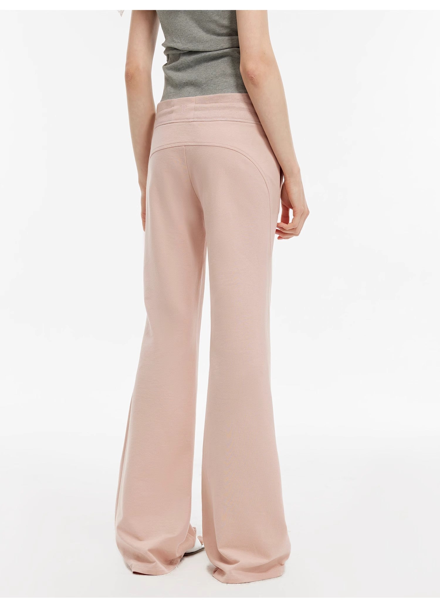 "American High Street" air-spun OE cotton fashionable low-rise fit wide waist drawstring flared pants