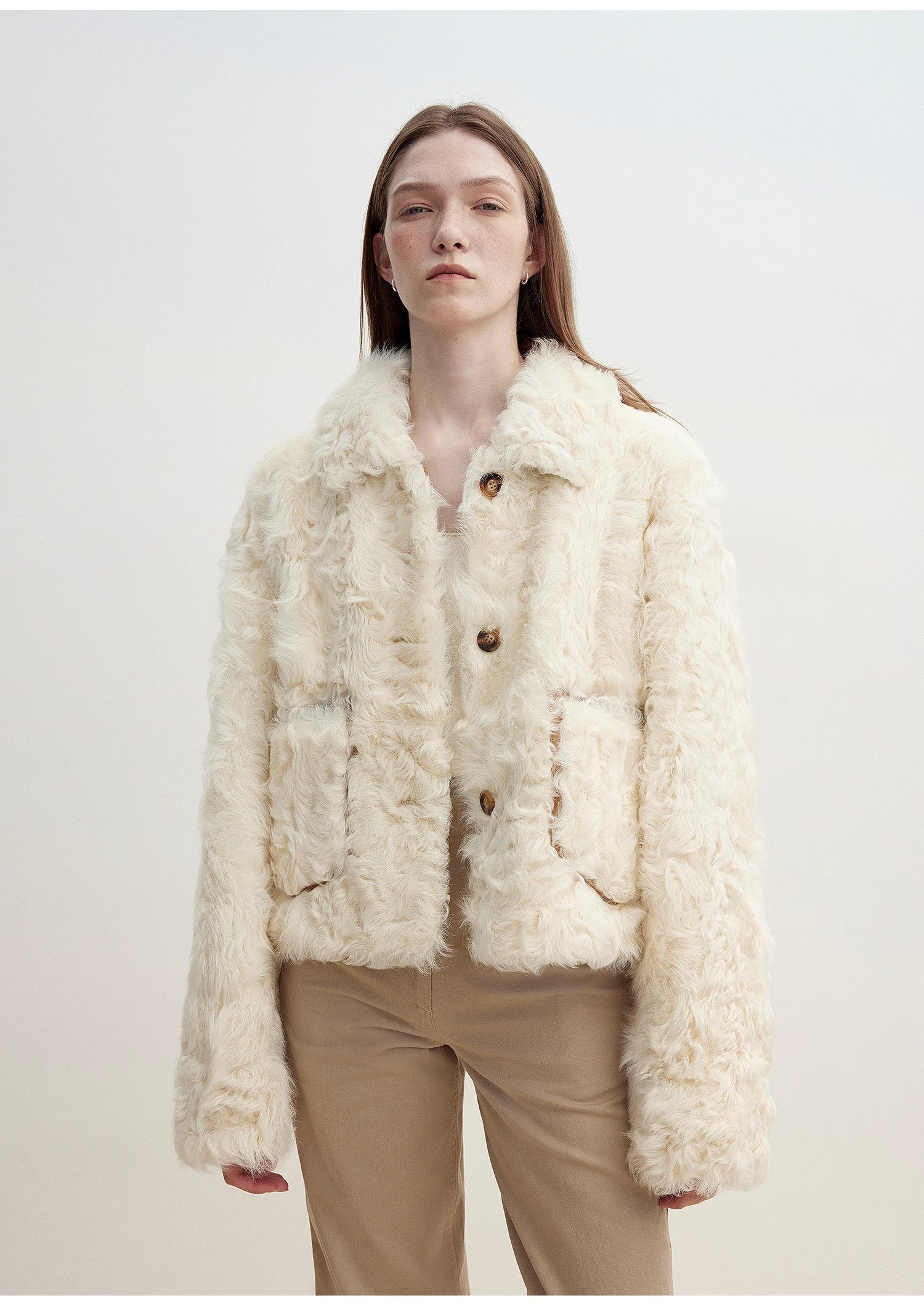 "Rachel" sfumato two-tone shearling fur lapel fur coat