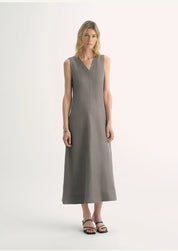 Lightweight and zero-pressure cupro linen textured anti-wrinkle V-neck sleeveless A-line dress