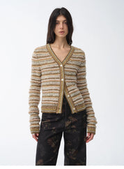 Nice Weekend Scented Striped Blended V-Neck Early Spring Layered Knitted Cardigan Top