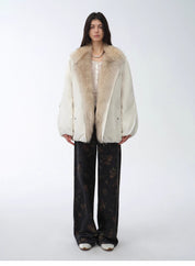 "Warm Dialogue" Two-tone fox fur collar detachable 90 goose down jacket mid-length down parka