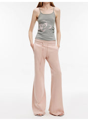 "American High Street" air-spun OE cotton fashionable low-rise fit wide waist drawstring flared pants