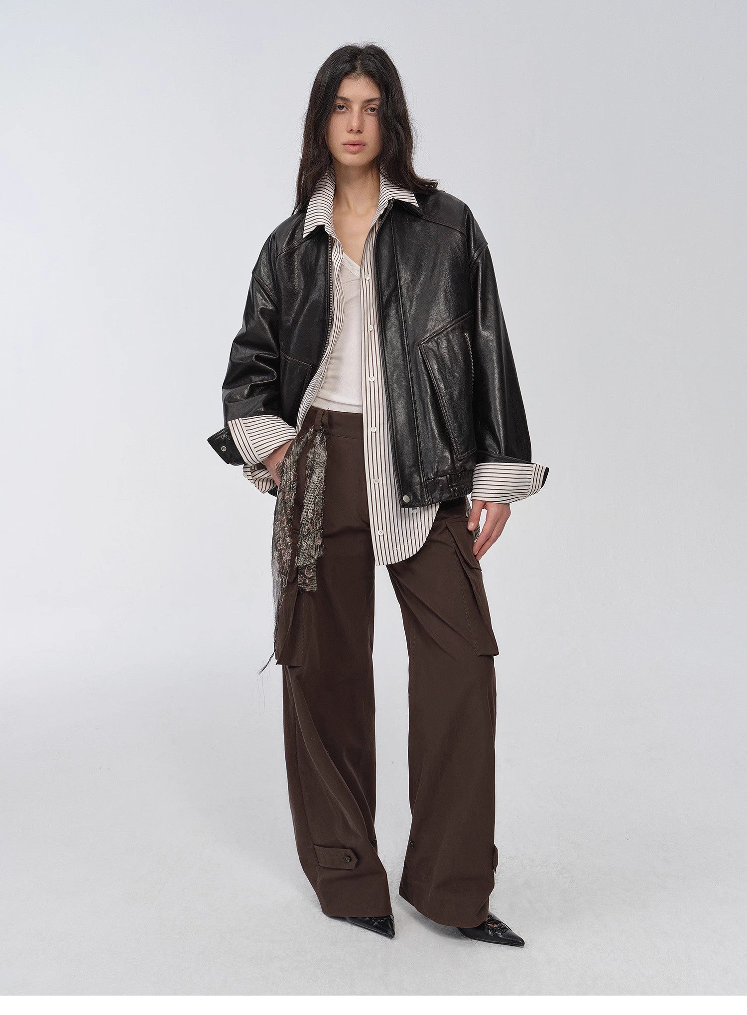 "New York International Student" Retro and fashionable imported waxed sheepskin leather bomber jacket