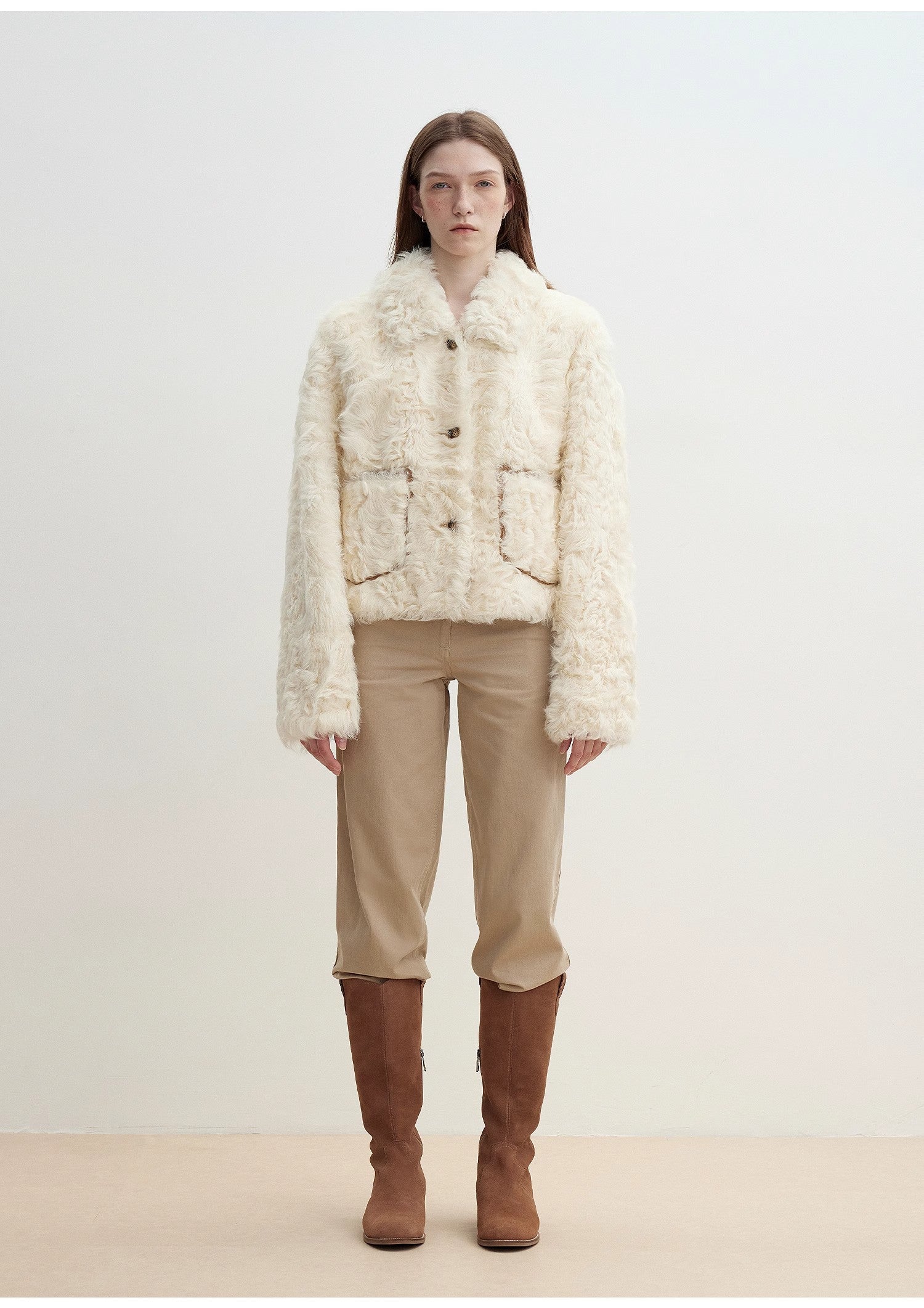 "Rachel" sfumato two-tone shearling fur lapel fur coat