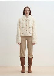 "Rachel" sfumato two-tone shearling fur lapel fur coat