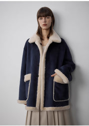 "Morning Mist and Evening Prayer"Women's Faux Sheepskin Fur Coat with Suede Fabric