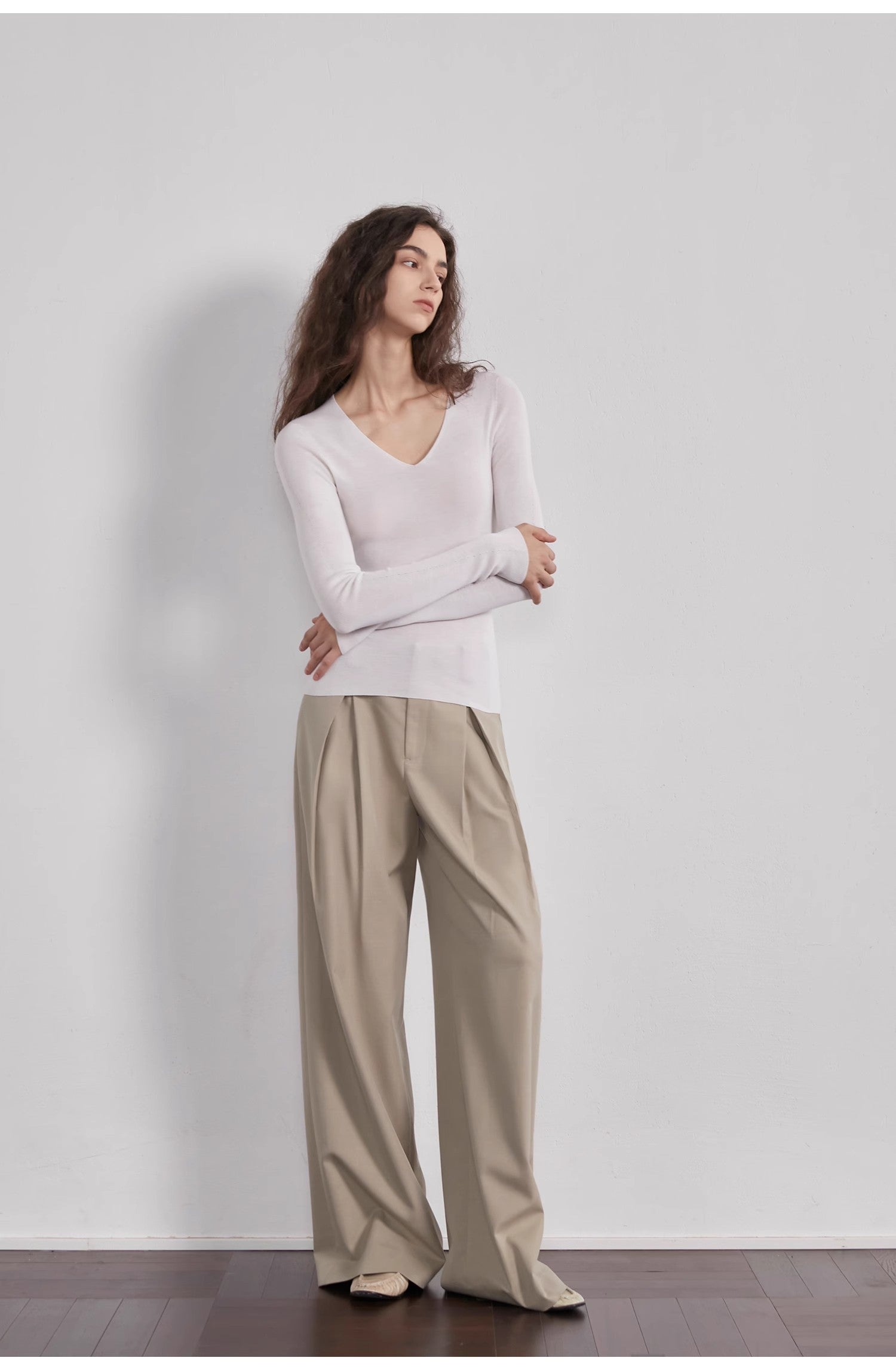 “Street Sketch”Fine-Spun Wool Fashion, Waistless Pleated Loose-Fitting Straight-Leg and Wide-Leg Casual Trousers for Women