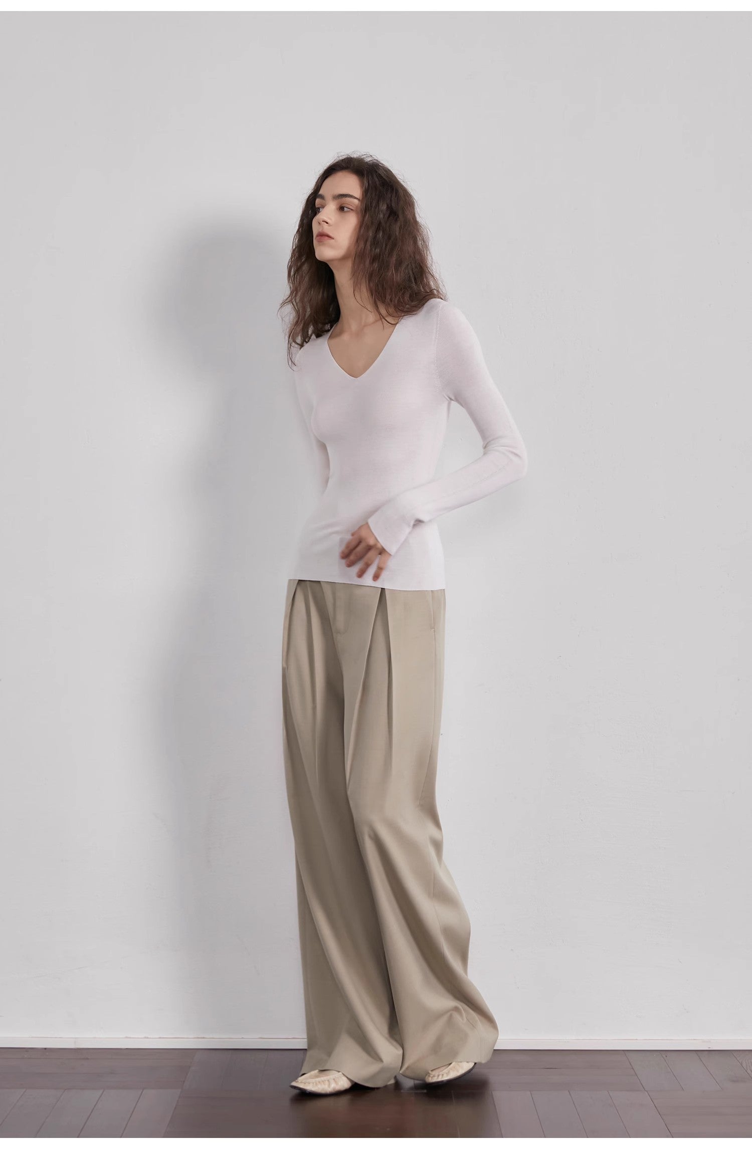 “Street Sketch”Fine-Spun Wool Fashion, Waistless Pleated Loose-Fitting Straight-Leg and Wide-Leg Casual Trousers for Women