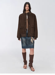 Vintage imported suede sheepskin leather ribbed patchwork jacket "Spring Whisper"