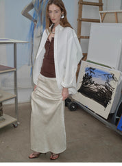 Loose casual standing straight silhouette deconstructed waist shirt “Moonlight Vermilion”