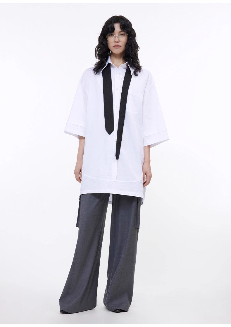 Workplace Siren Style College Style Silhouette Splicing Fashion Design Pullover Shirt