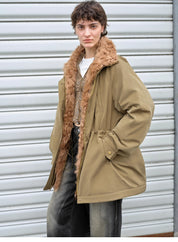 "Amber Pine Forest" fashionable Toka curly collar 90 goose down H-type drawstring mid-length parka down jacket