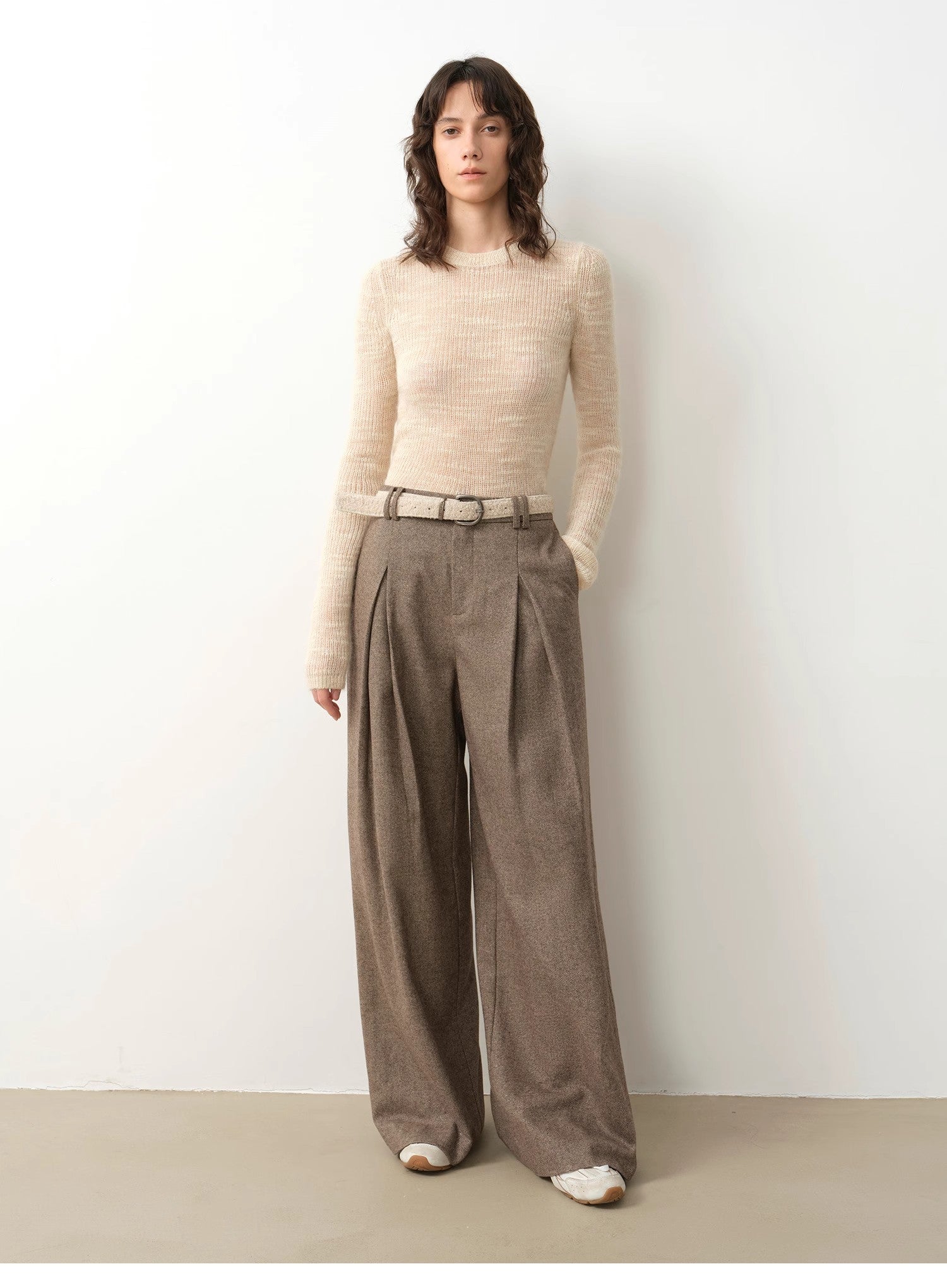 "City Stroll" casual and relaxed wool-blend double-pleated straight draped wide-leg casual trousers for autumn