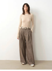 "City Stroll" casual and relaxed wool-blend double-pleated straight draped wide-leg casual trousers for autumn