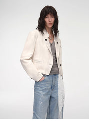 "Roman Story" Stand Collar Suit Sheepskin Leather Short Jacket