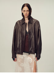 Suede top-grain sheepskin lapel genuine leather jacket