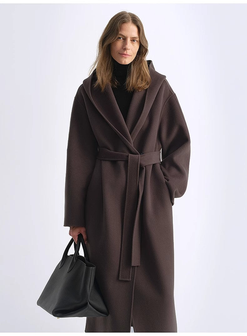 "Magic World" hooded cape Cashmere Australian wool double-faced wool coat